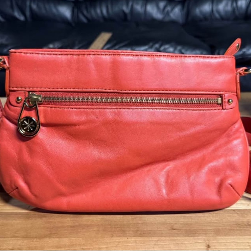 Isaac Mizrahi Red Leather Crossbody Bag with Gold Accents